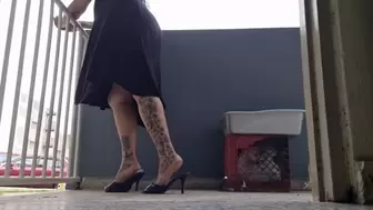 Latina Milf ignoring you while on her phone High Heel Flip Flop Shoeplay Dipping and Danglung her heels while on her phone Wrinkled Soles Windy day upskirt Giantess in a dress unaware pov Sexy Soles Show Foot Fetish Spycam