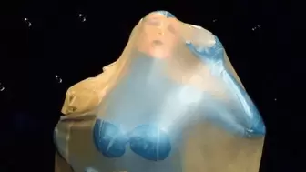 Hot Babe In Blue Latex Catsuit Masturbates Full Encased In Rubber Bag - Hard Breathing