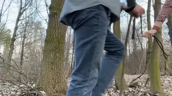 Walking a slave in the forest