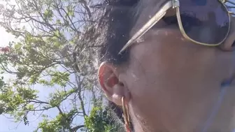 GIANTESS LATINA MILF unaware She has a tiny man trapped swinging and dangling from her hoop earring inside & outside taking a walk then back home on a hot day sweaty neack & ear fetish