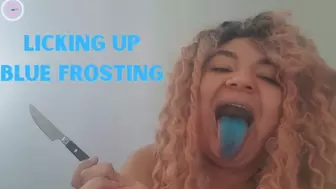 Bi Girl Licking Up Blue Frosting