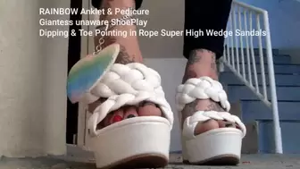 RAINBOW Anklet & Pedicure Giantess unaware ShoePlay Dipping & Toe Pointing in Rope Super High Wedge Sandals avi