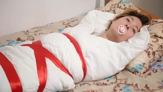 Sofi_ Mummification with a white blanket with a pacifier_ Part 1-2_ Full version