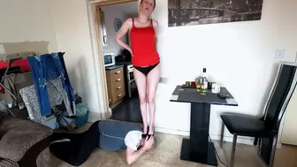 Chelsea Lifts Up Her Dress & Stands On Her Slaves Head In Heels