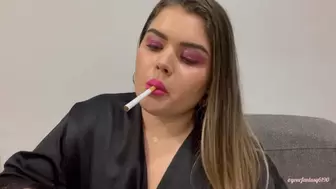 Blowing circles with hot pink lipstick