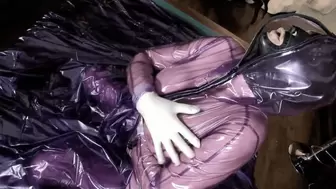 Heavy Rubber Bitch Masturbates Full Encased In Plastic Sleepsack
