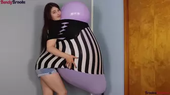 Pump Inflating and Nail Popping 2 Big Balloons Stuffed in Striped Shirt