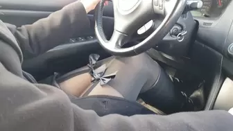 Driving Honda in Leather Guess Boots Multiple Angles