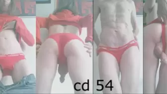 Heteroflexible K crossdressing 54: slender fit older hung twunk transvestite man in red panties