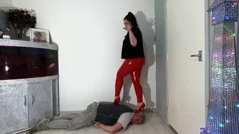 Natalia Trampling In Red High Heels & PVC Pants (4K)