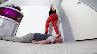 Natalia Trampling In Red High Heels & PVC Pants FLOOR CAM (4K)