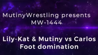 MW-1444 Carlos vs Lily-Kat and Mutiny wrestling and foot domination