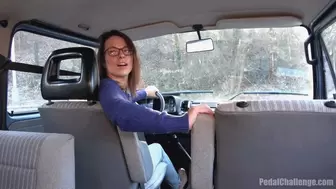 Pedal Challenge - Alena's driving and revving engine of an old VAN (HD)
