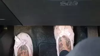 Driving in Pretty Pink Ballet Slippers Foot Fetish Spycam
