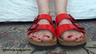Toe fetish - wiggling my toes in red patent leather Birkis Birkenstock Part 2