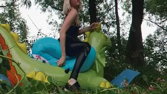 Alla blows away rare toys, a beach ball and an inflatable ring and an inflatable dragon!!!