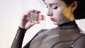 Lots of oil and a transparent catsuit