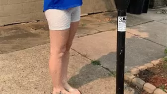 Scarlet Pees Her Shorts on the Public Sidewalk!