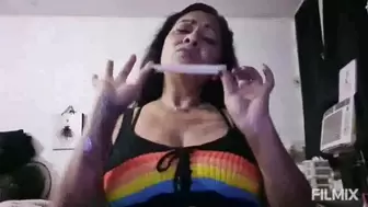 Stabbing your balls Tattooed Latina Milf Domina insults your tiny penis and big balls and punishes and pierces them over and over with a long tattoo needle Bilingual Spanish English Big Balls Humiliation Domination orange ball piercing punishment mkv