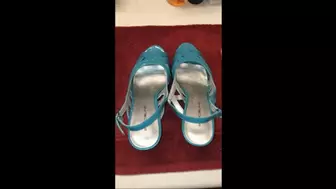 Deb's Hot Sweaty Feet Walking in Her Sticky Cum Covered Turquoise Bandolino Stiletto Sling Back Pumps