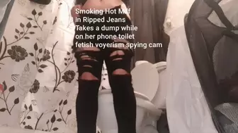 Smoking Hot Milf in Ripped Jeans Takes a dump while on her phone toilet fetish voyerism spying cam