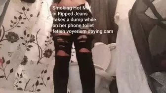 Smoking Hot Milf in Ripped Jeans Takes a dump while on her phone toilet fetish voyerism spying cam mov