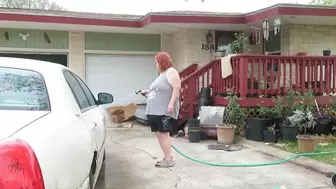 Sexy Mature bbw redhead Nurse Vicki washes her car first in tank top and shorts then strips to bikini!