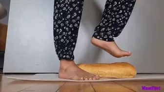 Bread Crushing Bare Feet HD