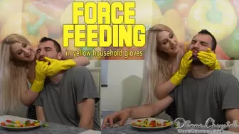 Feeding you in yellow rubber gloves!
