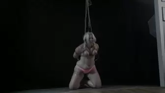 Painful Kneeling Bitch Hung by Her Tits