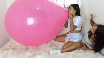 Sexy Schoolgirls Blow to Pop The Teacher's HUGE Pink Balloon