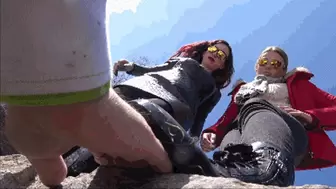 GABRIELLA & SCARLET - A trip to the mountains - BRUTAL hand trampling under combat boots