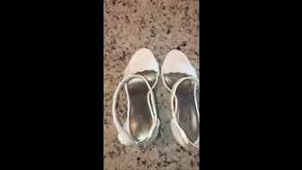 Watch Debbie Put on Her White Stiletto Spiked Heel Ankle Strap Worthington Sandals To Fuck & Suck Hubby After Church in Her Church Dress 3