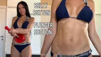 Belly button plunger suction in dark blue bikini