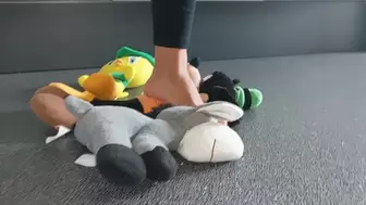 Eeyore, goofy and tweety are getting trampled stomped and jumped on with barefeet