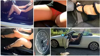 Emily revs powerful BMW 335i cabrio very hard and brutal
