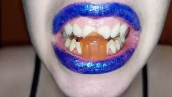 destroying gummy bears with my teeth - blue lipstick