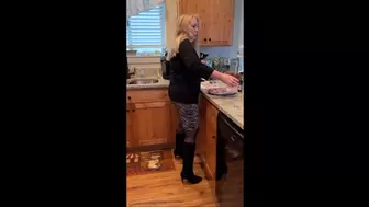 Deb Teasing & Seducing Hubby with Upskirts & a Boot Job Wearing LuLaRoe Skirt with Black Stockings & Black Suede Sugar Stealth Stiletto Spiked Heel Boots (3-20-2022)