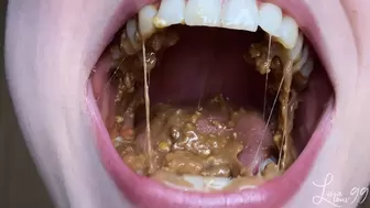 Chewing snickers bar (chocolate, peanuts, caramel) full HD mp4
