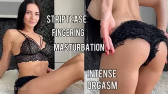 Strip, masturbation, fingering, real orgasm