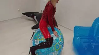 Alla hotly fucks a rare beach ball and an inflatable whale and a rare inflatable chair and destroys them with nails and high heels!!!