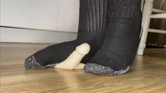 Size 14 Feet Black Socks Flaccid Dildo Ballbusting Footjob