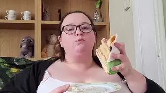 SSBBW BBW GIANT GODESS CAKE STUFFING AND BELLY PLAY IN TIGH PANTIES