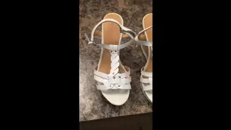 Debbie is Walking in the Grass with Her Cum Filled White Franco Sarto Platform Wedge Heel Sandals and Look at How Dirty Her Insoles Are Afterwards