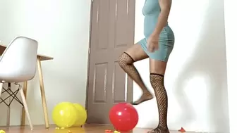 Sexy Juju Stomps To Pop All Your Balloons In A Sexy Green Dress And Fishnets