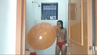 Sexy Stella Blows To Pop Your Big Orange Balloon In The Shower Topless