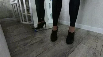 Heels tapping and toe wiggling in sexy shoes and boots