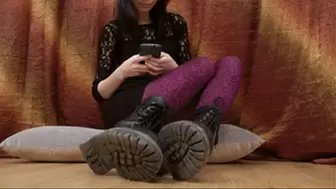 Peach in giant Doc Martens boots relaxes sitting on a pillow, fc037x 1080p