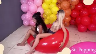 Two Looner Girls Ride To pop 40" Balloons - 4K