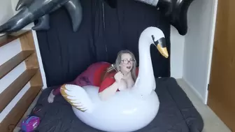 Inflatable Swan Overinflate and Pin Pop